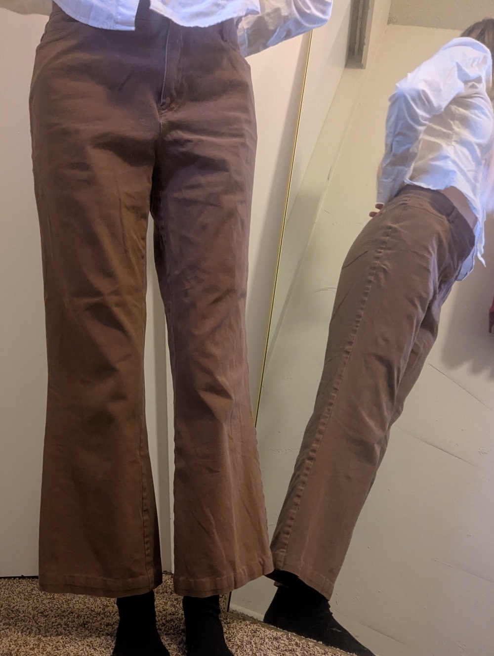 High-Rise Flare Capris in Brown
